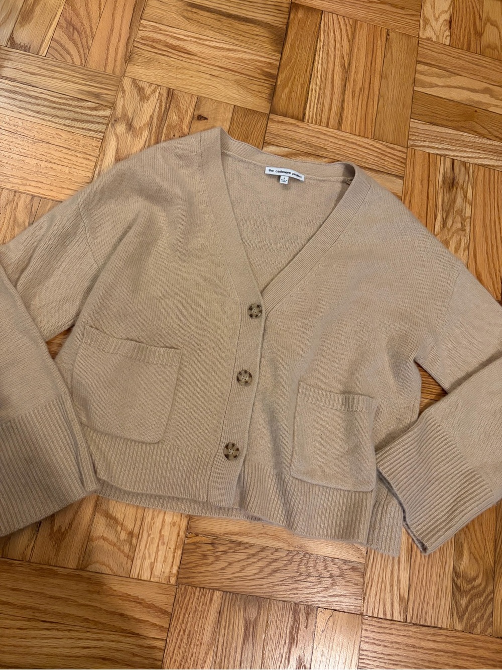 The Cashmere Project Beige Button-Up Cardigan Sweater